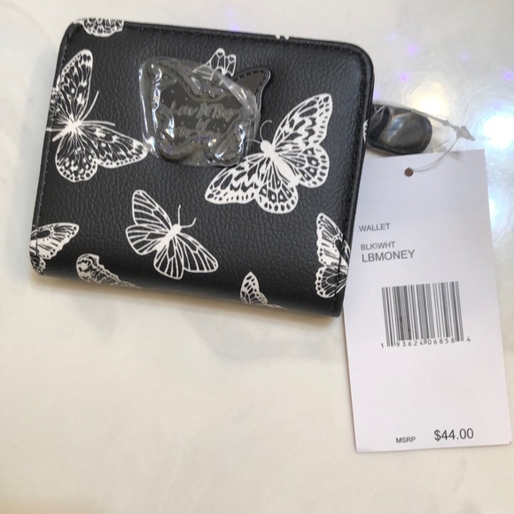 Betsey Johnson Luv Betsey Snap Card Wallet Black & White Butterflies NWT - Picture 3 of 16
